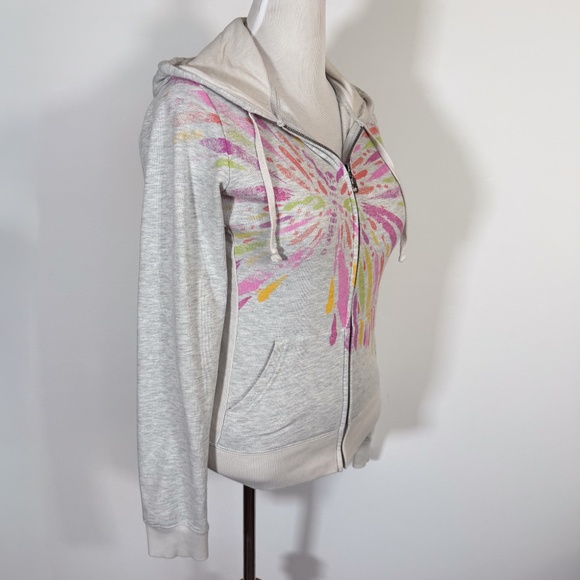 Billabong Y2K Light Grey Zip Up Hoodie Women's XL Butterfly Boho Logo - Picture 2 of 12